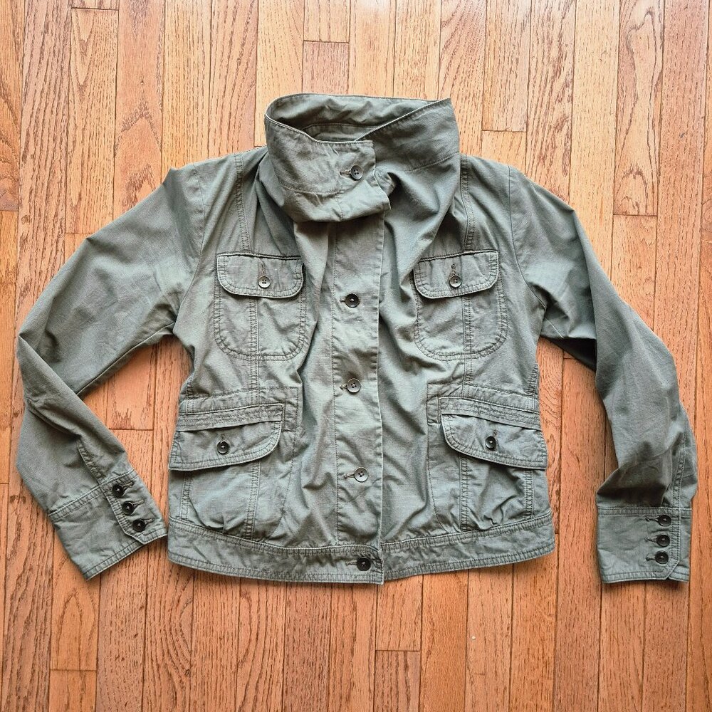 Eddie Bauer Jacket Funnel Neck Army Military Style Olive Utility Size Small